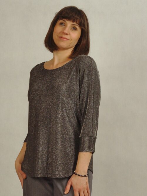 Bluzka srebrna z połyskiem z rękawem kimonowym /672/