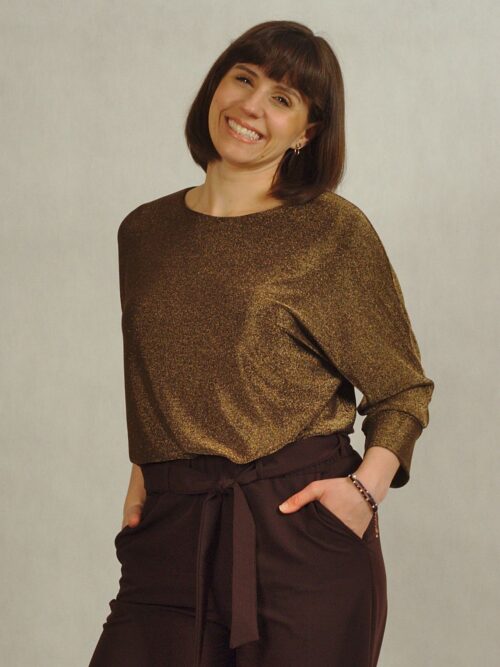 Bluzka złota z połyskiem z rękawem kimonowym /672/