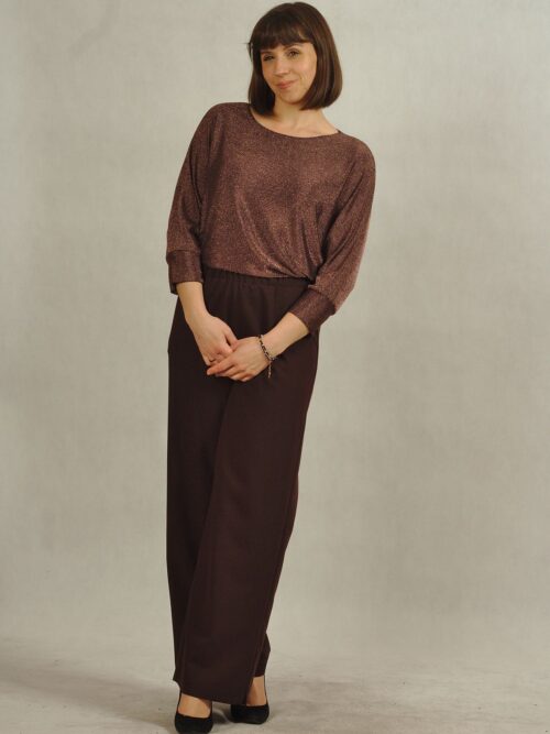 Bluzka brązowa z połyskiem z rękawem kimonowym /672/