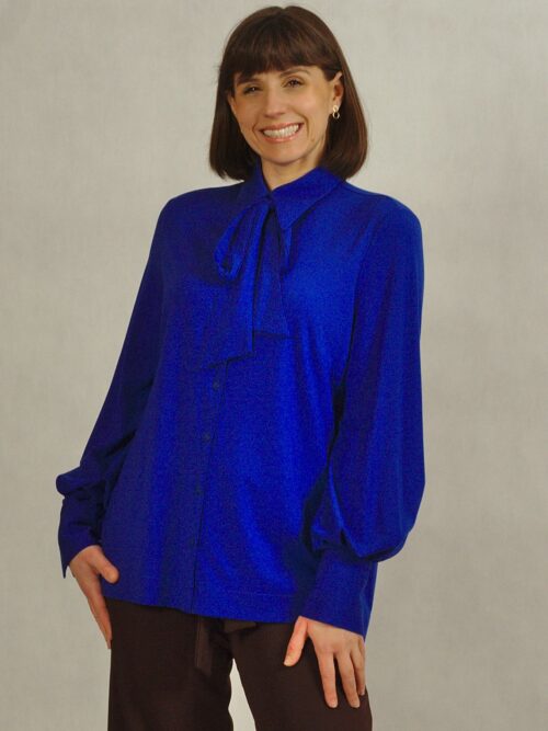 Elegancka chabrowa koszula z wiązaniem /878/