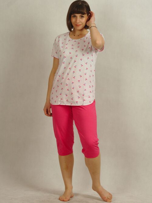 Piżama bawełniana różowa z krótkim rękawem plus size /394/