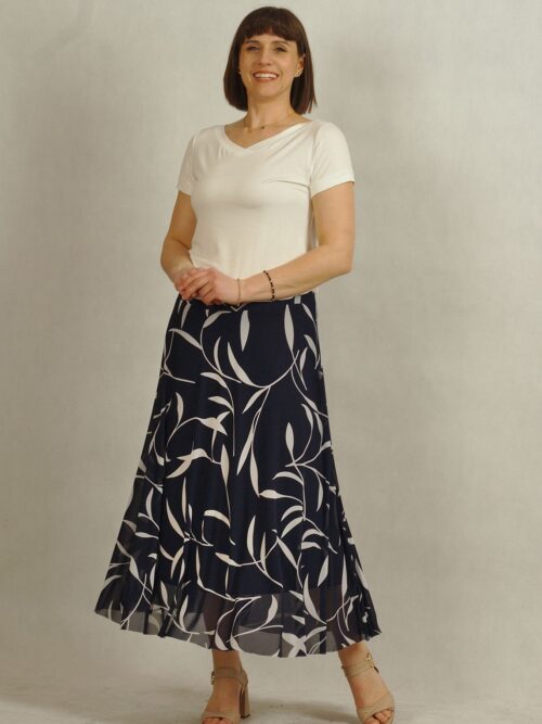 Spódnica granatowa z w białe wzorki z siatki z podszewką wiskozową /590/