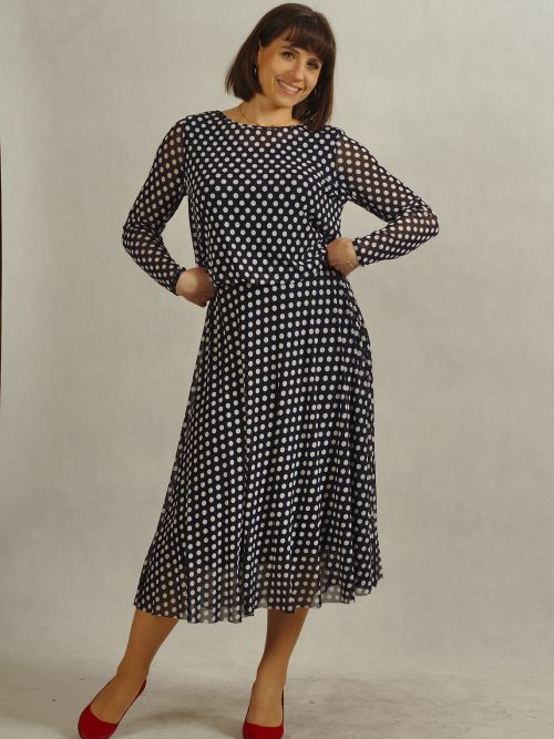 Sukienka z siatki granatowa w białe grochy /618/