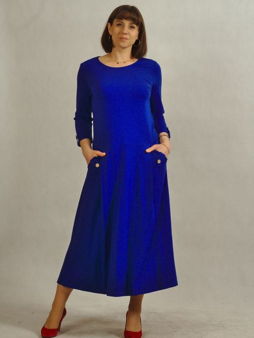 Sukienka chabrowa midi z obniżonym stanem plus size /832/