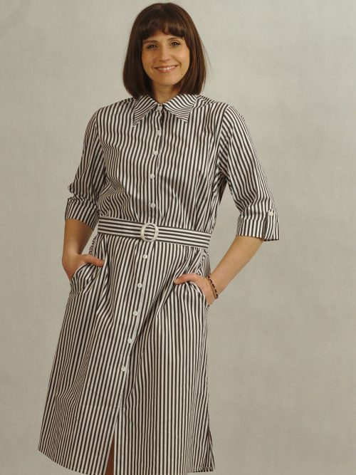 Sukienka z bawełną w grafitowe paski /905/