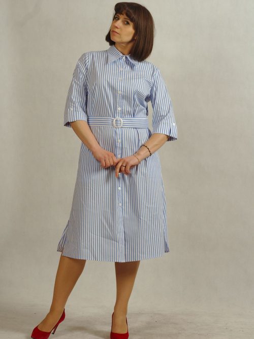 Sukienka z bawełną w błękitne paski /905/