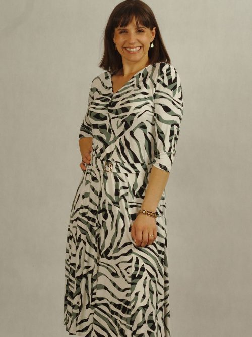 Sukienka damska plus size midi we wzór zebra z dekoltem V i paskiem /850/