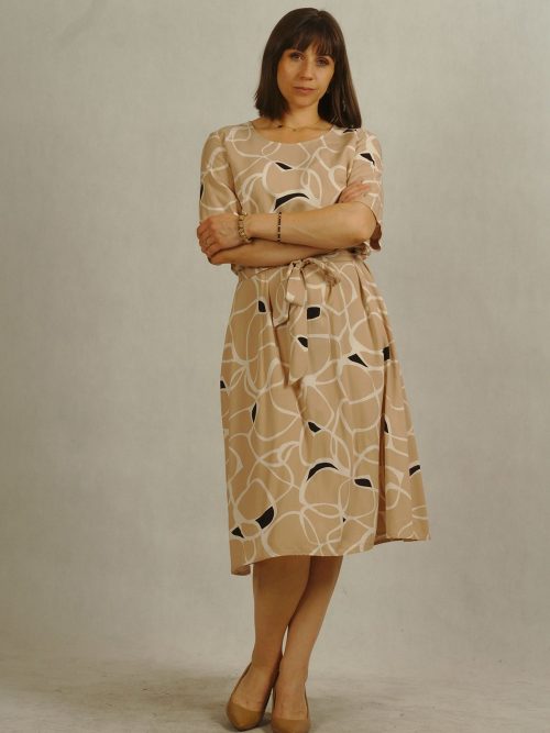 eżowa sukienka z wiskozy z paskiem i geometrycznym wzorem Plus Size /915